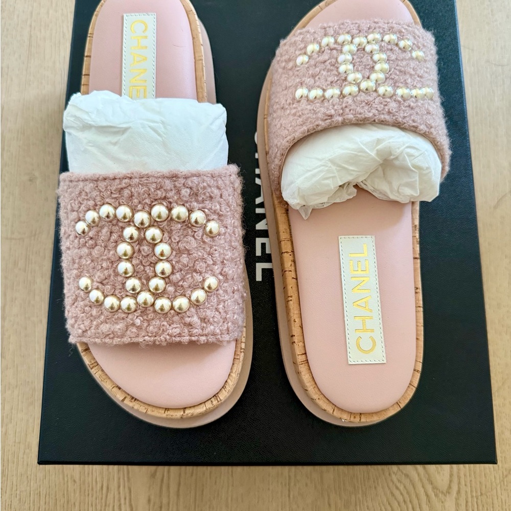 Chanel Pink Sandals with Pearl Accents